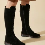 kozaki skórzane, muszkieterki, ocieplane, czarny welur