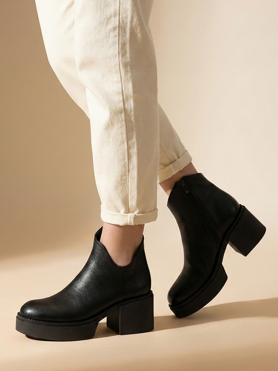 botki damskie skórzane na platformie