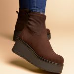 botki skórzane na koturnie brązowe