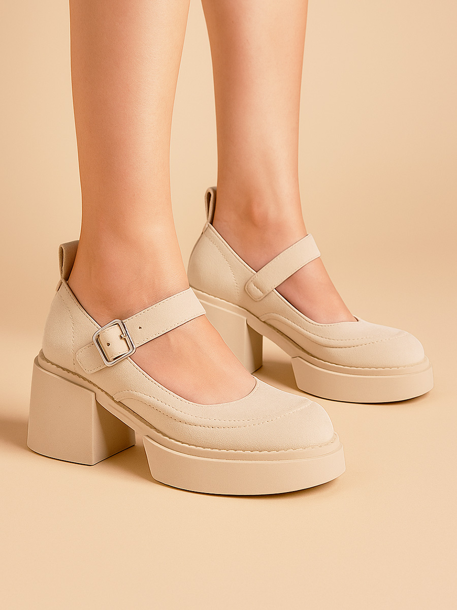 półbuty skórzane beżowe na obcasie