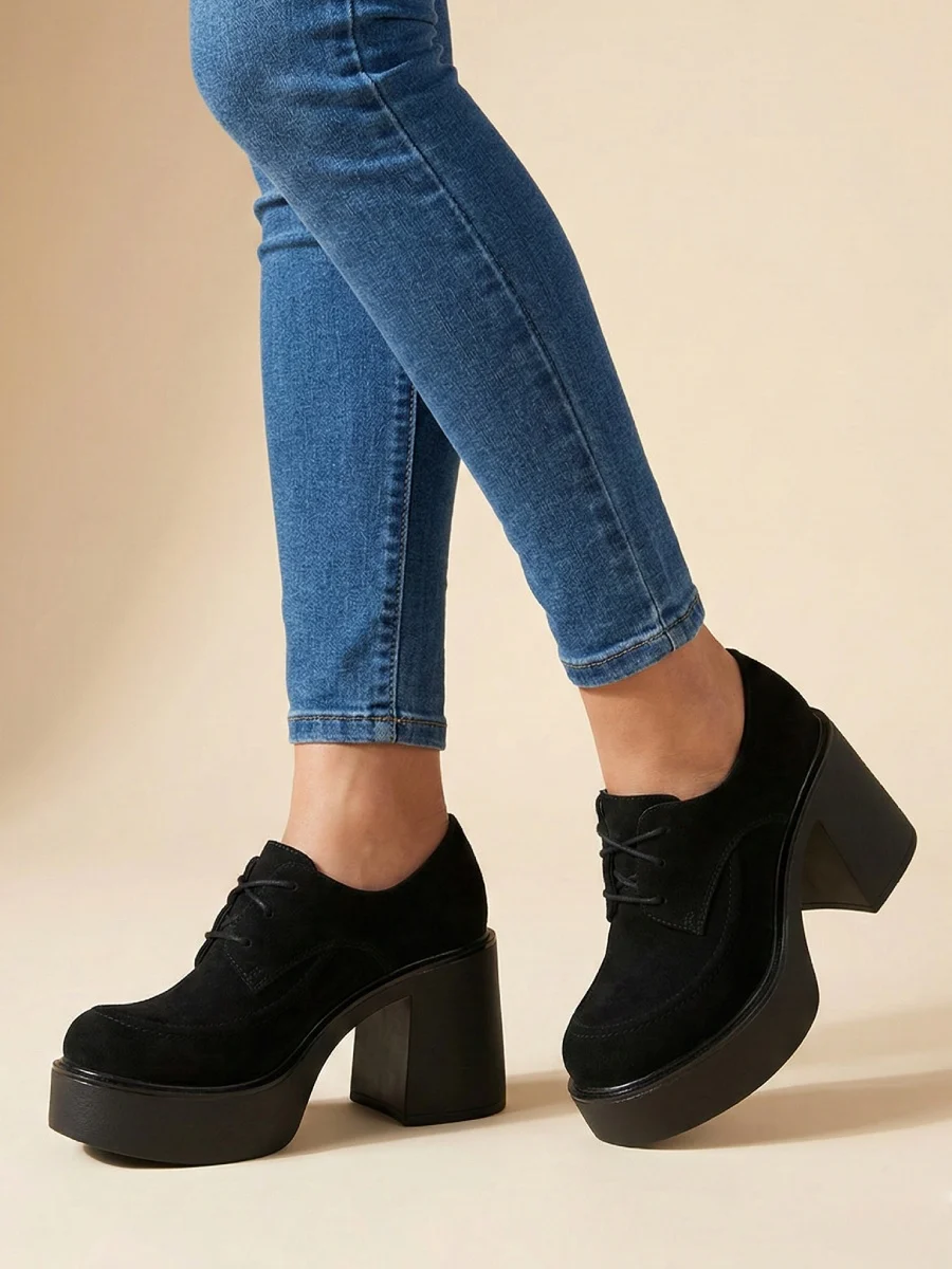 Półbuty skórzane Lina czarny zamsz