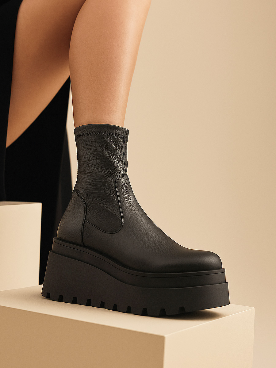 botki skórzane na koturnie