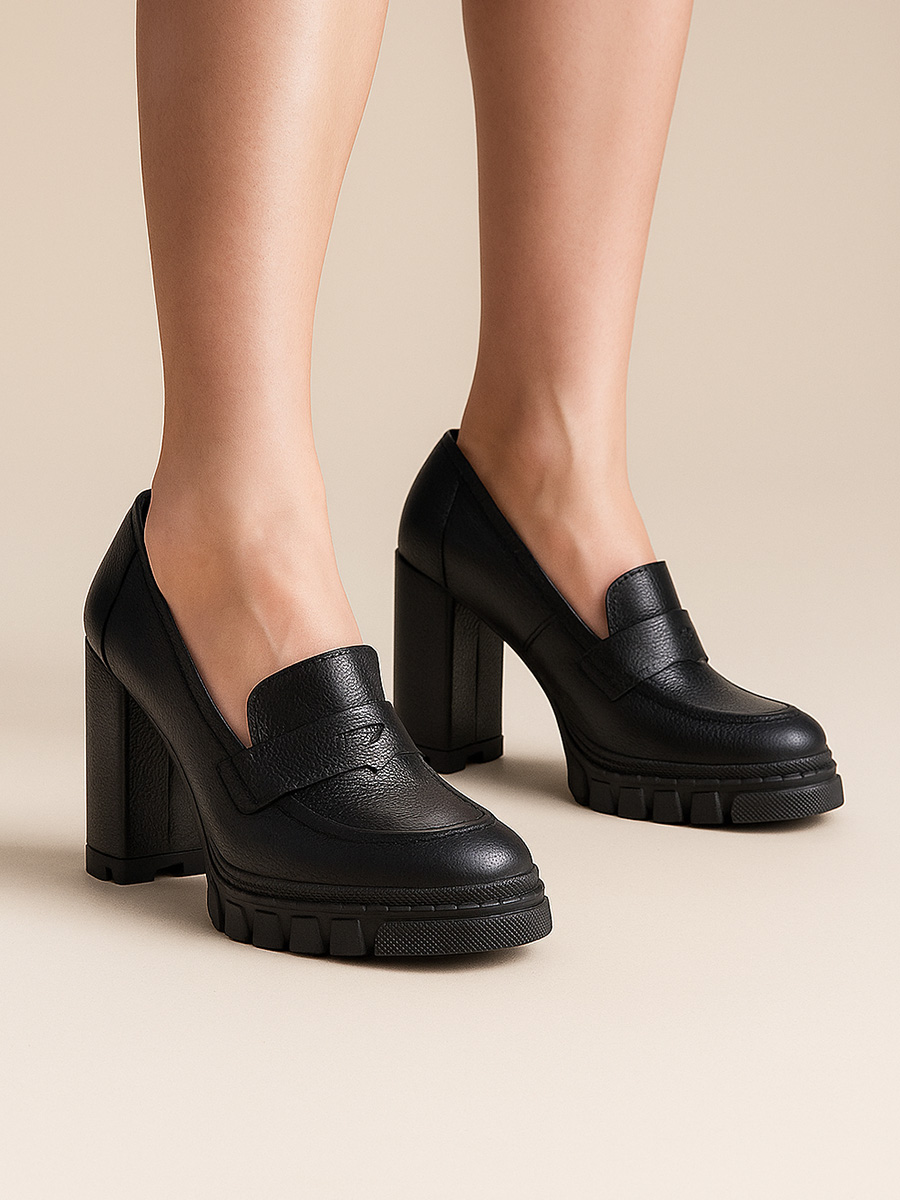 półbuty skórzane na obcasie 9 cm