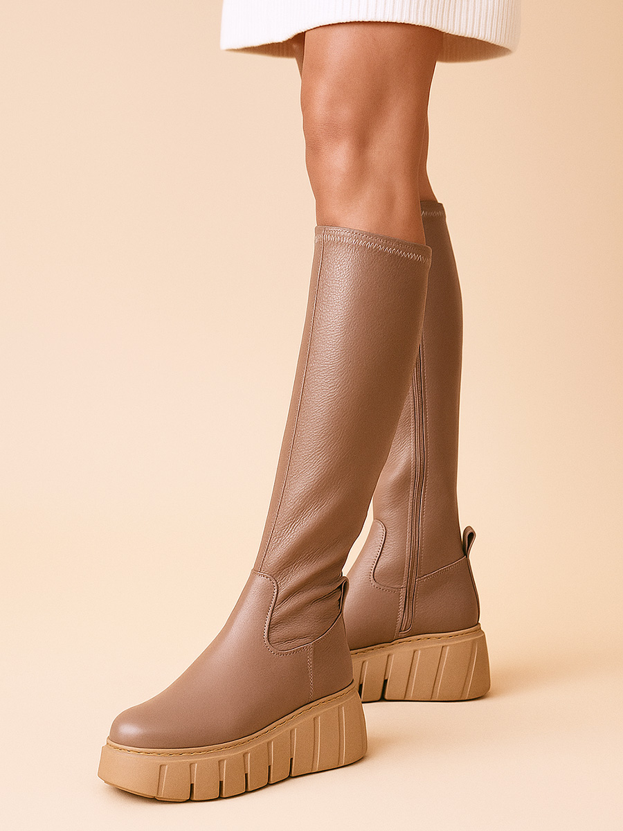 kozaki skórzane damskie na koturnie