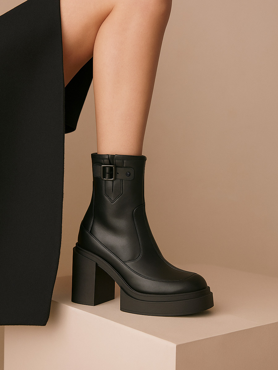 eleganckie botki skórzane na platformie