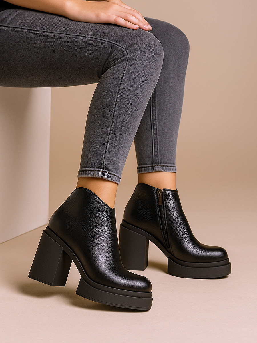 eleganckie botki skórzane na platformie