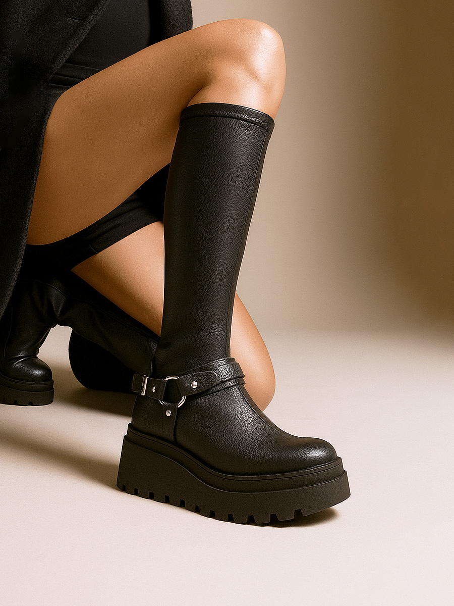 kozaki na koturnie skórzane