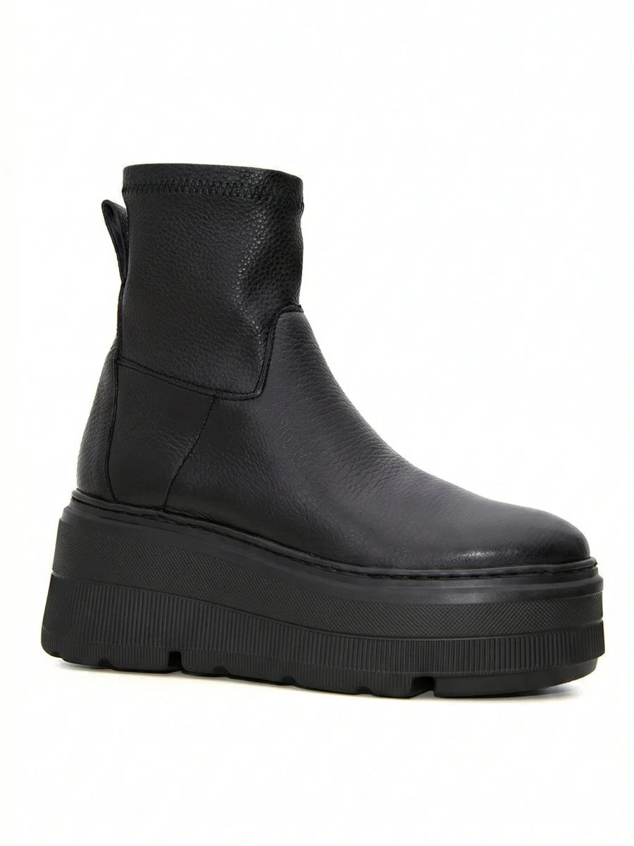 botki skórzane kathy ze streczem, lycrą na koturnie