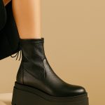 botki na koturnie skórzane