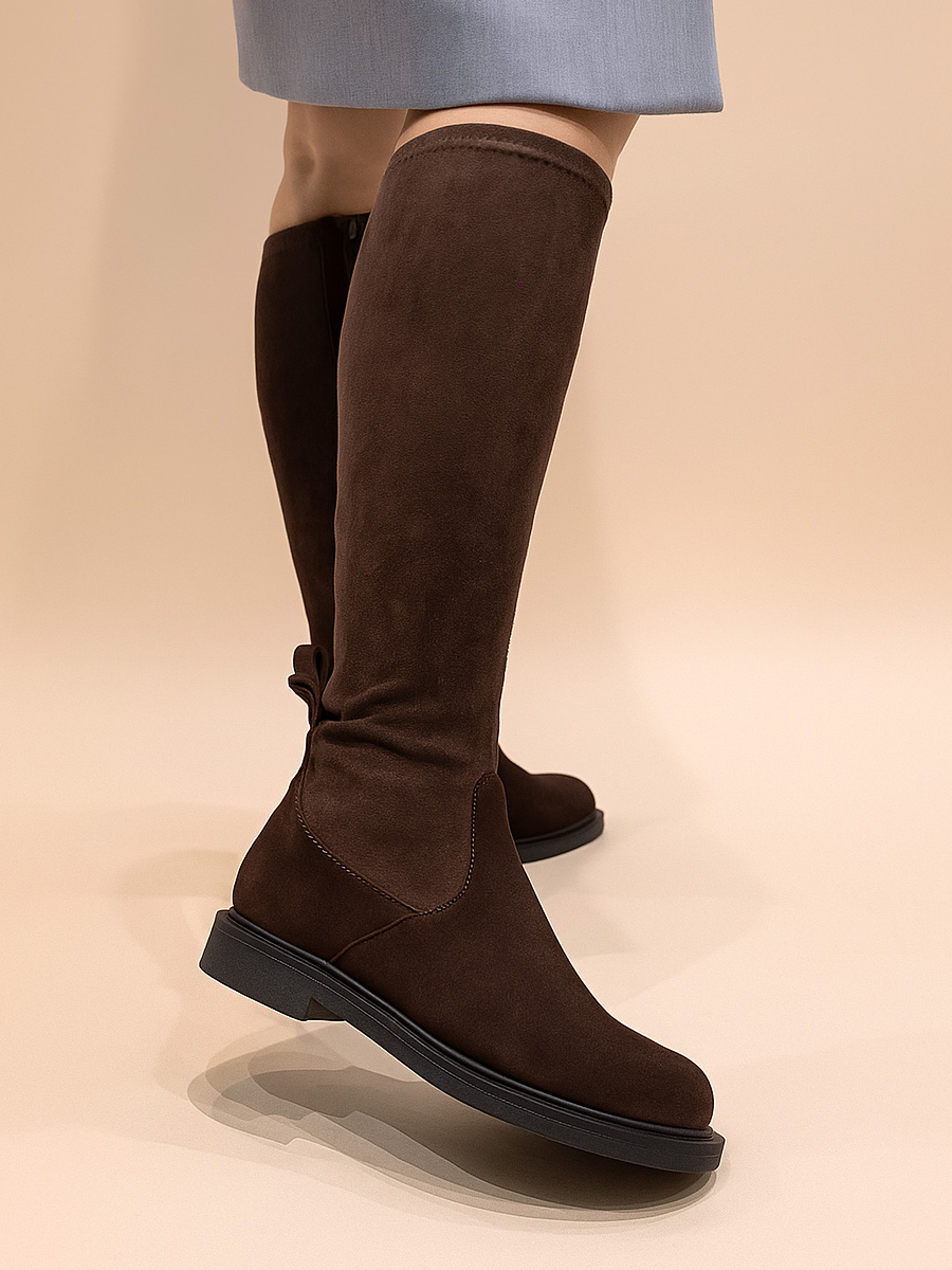 Kozaki skórzane barefoot Lyra brąz welur