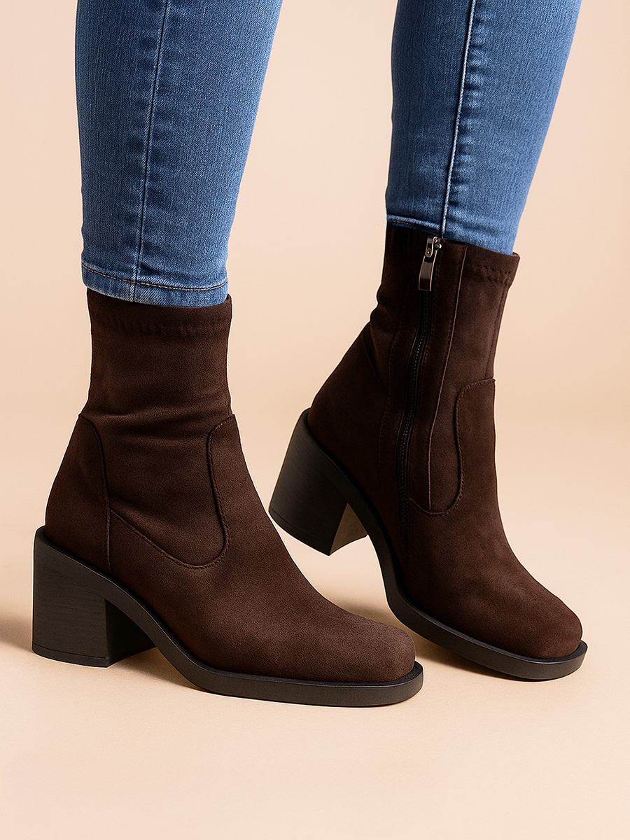 Botki skórzane Luci brąz welur