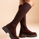 kozaki skórzane ze streczem brązowe