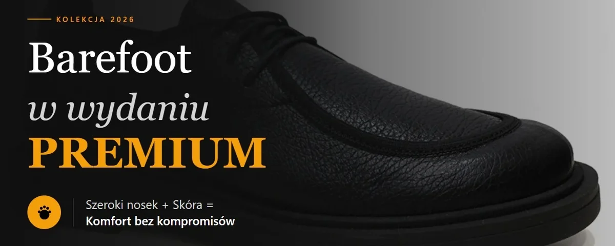 Eleganckie skórzane półbuty z szerokim noskiem w stylu barefoot premium – model Terra czarny groszek