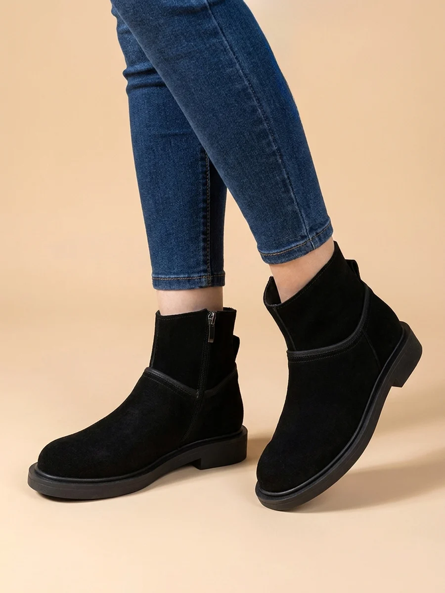 Czarne Welurowe Botki Barefoot Veda w stylu barefoot